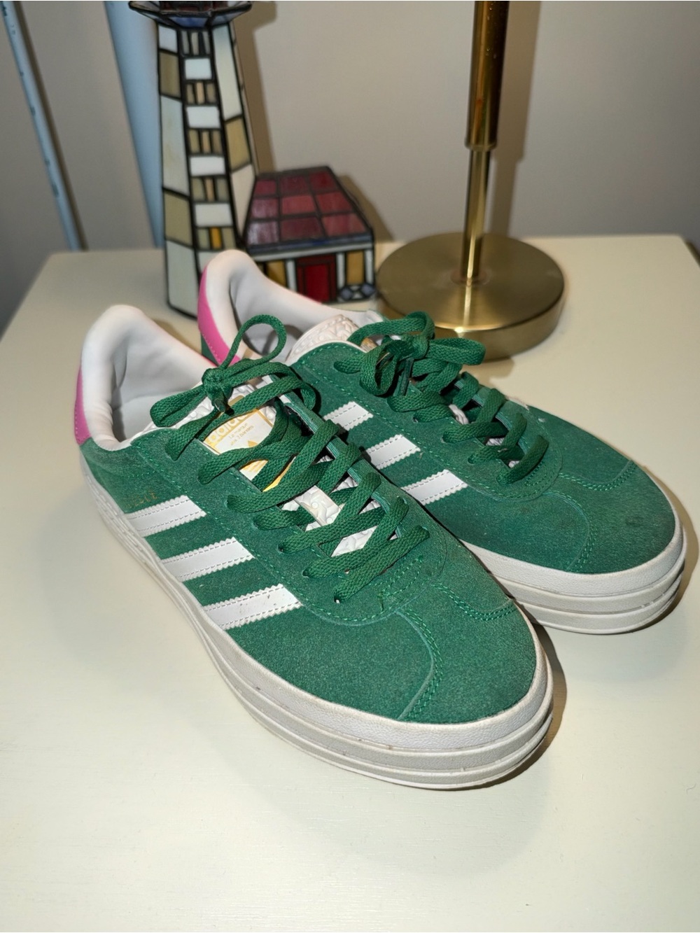 Adidas Gazelle Bold Platform Sneakers in Green and Pink